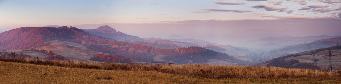 November sunny morning in Carpathian mountains.