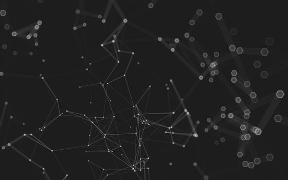 Abstract polygonal space low poly dark background with connecting dots and lines. Connection structure. 3d rendering