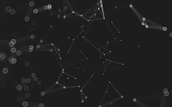 Abstract polygonal space low poly dark background with connecting dots and lines. Connection structure. 3d rendering