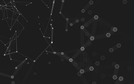 Abstract polygonal space low poly dark background with connecting dots and lines. Connection structure. 3d rendering