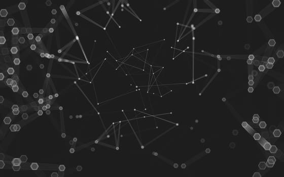 Abstract polygonal space low poly dark background with connecting dots and lines. Connection structure. 3d rendering