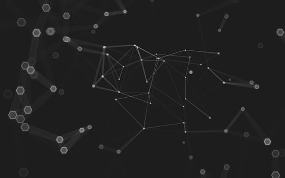 Abstract polygonal space low poly dark background with connecting dots and lines. Connection structure. 3d rendering