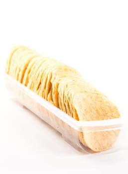 Potato chips on white background, stock photo