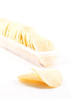 Potato chips on white background, stock photo