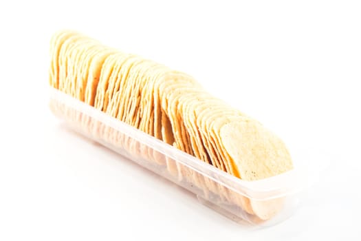 Potato chips on white background, stock photo