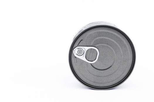 Close-up tin can isolated on white background, stock photo