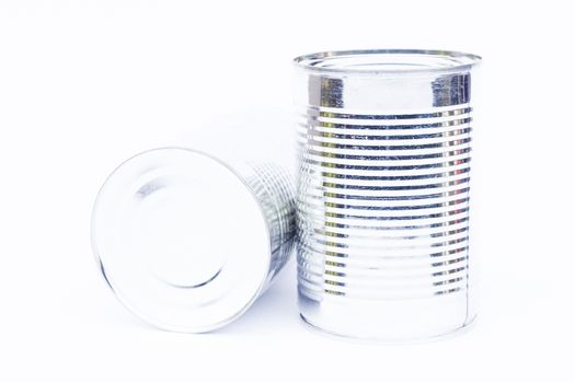 Close-up tin can isolated on white background, stock photo