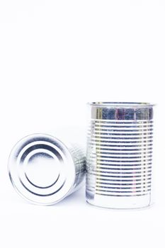 Close-up tin can isolated on white background, stock photo