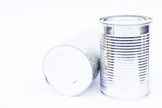 Close-up tin can isolated on white background, stock photo