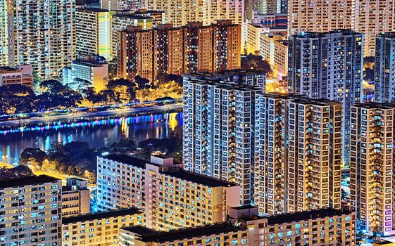 hong kong night , downtown area