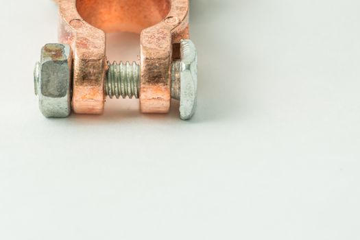 Battery terminal connector, isolated on white background,closeup