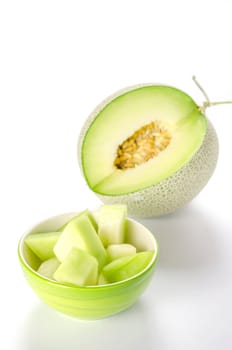 shopped green melon isolated on white background