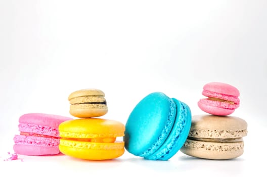 Colorful macaroons collection set on a white background