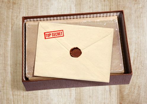 dorsal view of military top secret envelope with stamp