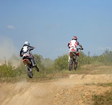 ARSENYEV, RUSSIA - AUG 30: Rider participates in the round of the 2014 Russia motocross championship on August 30, 2014 in Arsenyev, Russia.