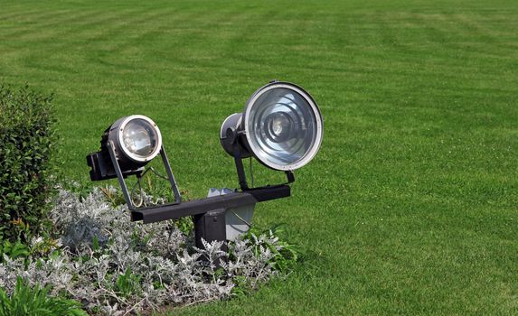 garden lighting and green grass in daylight