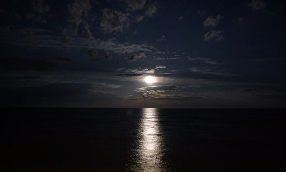 Night landscape of the sea, moonlit path