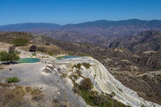 Thermal springs Hierve El Agua in Oaxaca is one of the most beautiful places in Mexico are high in the mountains.