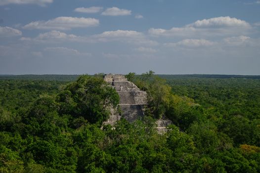The pyramid structure of 1 in the complex rises over the jungle of Calakmul, Mexico