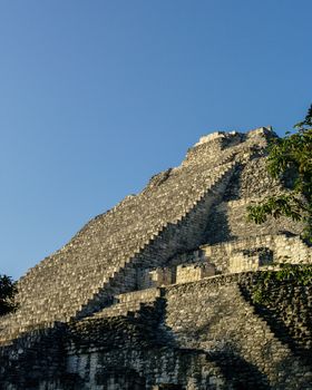 Step of the Pyramid. Ruins of the ancient Mayan city of Becan, Mexico