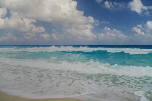 Waves on the coast of the Caribbean Sea, Mexico. Riviera Maya