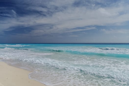 Waves on the coast of the Caribbean Sea, Mexico. Riviera Maya