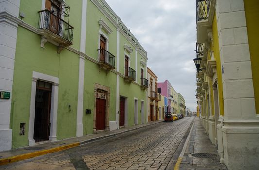 CAMPECHE, MEXICO -  01 january 2010: downtown street with typical colonial buildings in Campeche, Mexico.