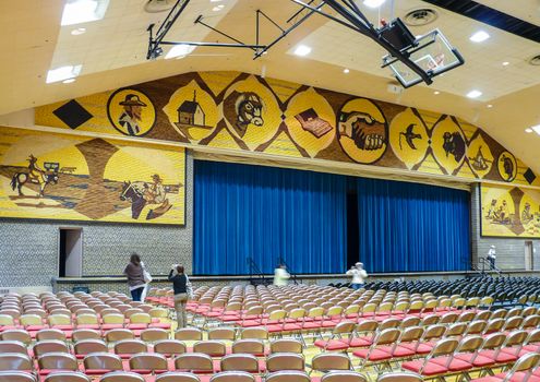 Mitchell, South Dakota, USA - May 10, 2008: Interior of famous "The World's Only Corn Palace" known widely for its walls covered with corn.