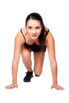 Happy Female athlete track and field runner, fitness cardio exercise concept.