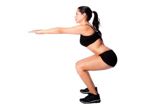 Beautiful woman training squats sport fitness gym workout exercise, lifestyle bodycare concept.