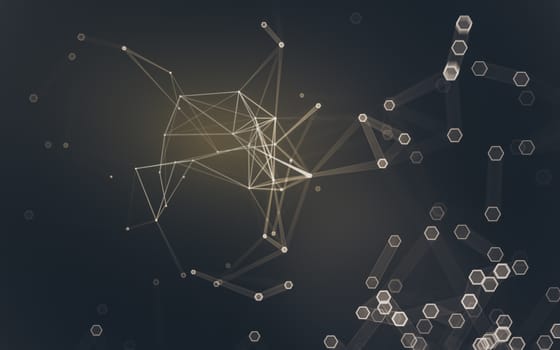 Abstract polygonal space low poly dark background with connecting dots and lines. Connection structure. 3d rendering