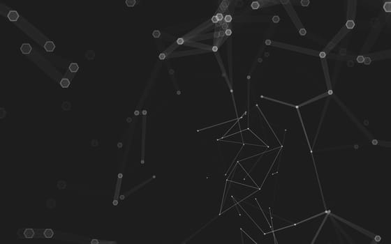 Abstract polygonal space low poly dark background with connecting dots and lines. Connection structure. 3d rendering