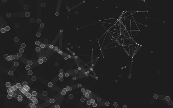 Abstract polygonal space low poly dark background with connecting dots and lines. Connection structure. 3d rendering