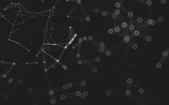 Abstract polygonal space low poly dark background with connecting dots and lines. Connection structure. 3d rendering