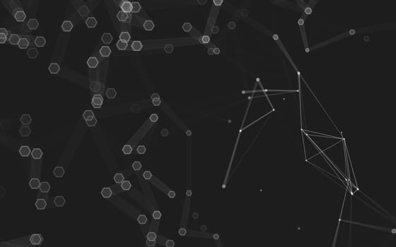 Abstract polygonal space low poly dark background with connecting dots and lines. Connection structure. 3d rendering