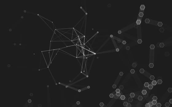 Abstract polygonal space low poly dark background with connecting dots and lines. Connection structure. 3d rendering