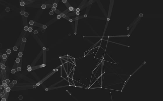 Abstract polygonal space low poly dark background with connecting dots and lines. Connection structure. 3d rendering