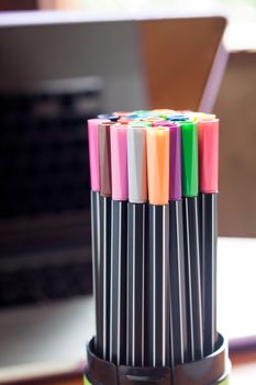 Magic color pens with blurred background, stock photo