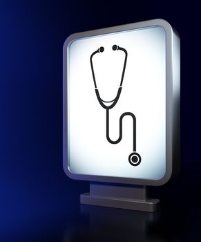 Health concept: Stethoscope on advertising billboard background, 3D rendering