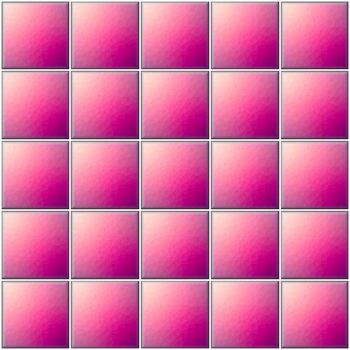 Square pink tiles with polygonal decor with white joints.