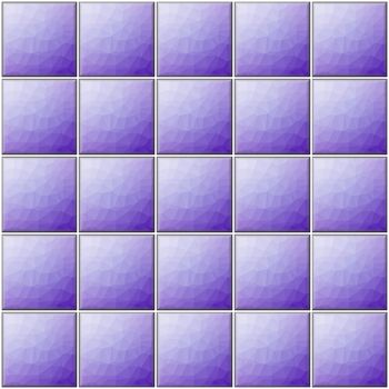 Square purple tiles with polygonal decor with white joints.