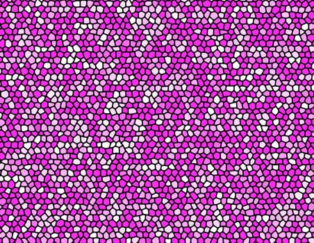 Abstract stone mosaic in pink and purple colors with black joints.