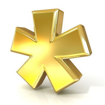 Asterisk mark, 3D golden sign isolated on white background