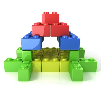 Toy for children, colorful castle construction isolated on white background. Front view