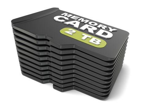 Memory micro SD card stack. 3D render illustration isolated on white background