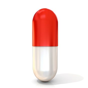 Red pill capsule, isolated on white background