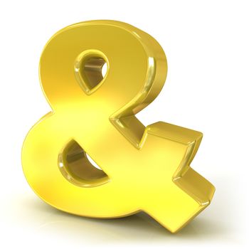 Ampersand 3D golden sign isolated on white background