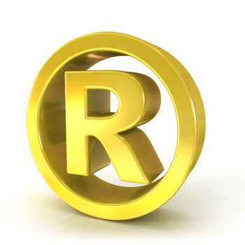 Registered trademark 3D golden sign isolated on white background