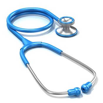 Blue stethoscope, 3D render illustration, isolated on a white background