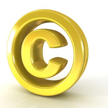Copyright symbol 3D golden isolated on white background